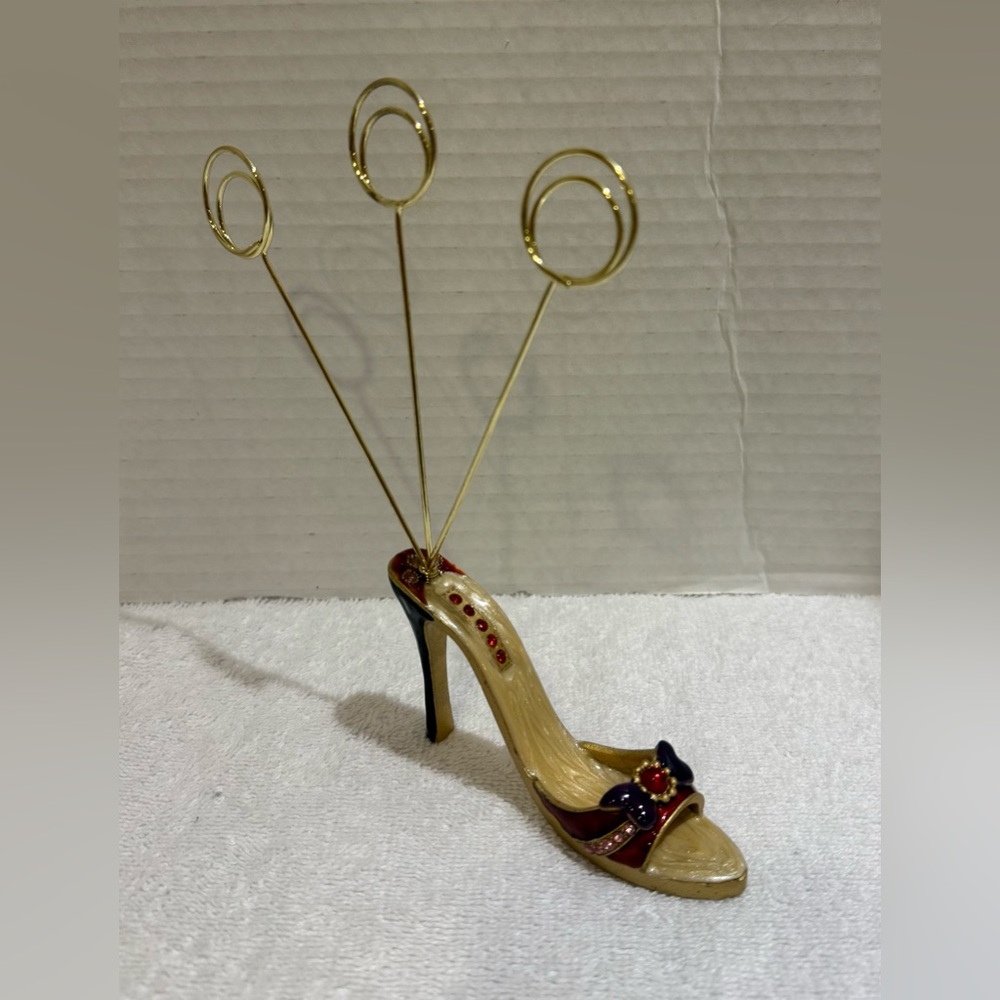 Elegant Red and Gold jeweled stray high heel picture/memo/clip holder